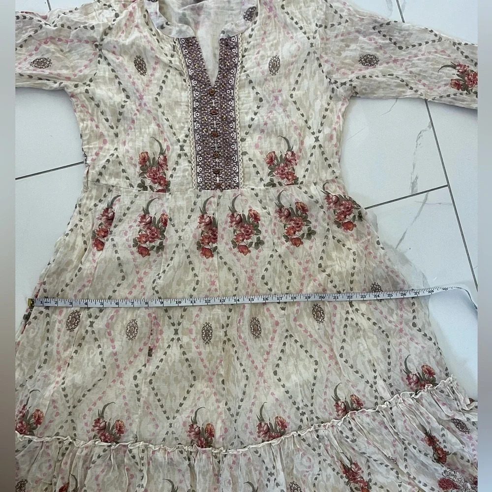Stunning Cottagecore maxi dress/Gold foil detail/ Size France 44 (Size US 12/L) - Picture 11 of 16